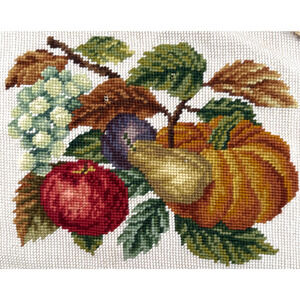 Completed Needlepoint Canvas Panel Harvest Still Life Autumn Fall Preworked READ